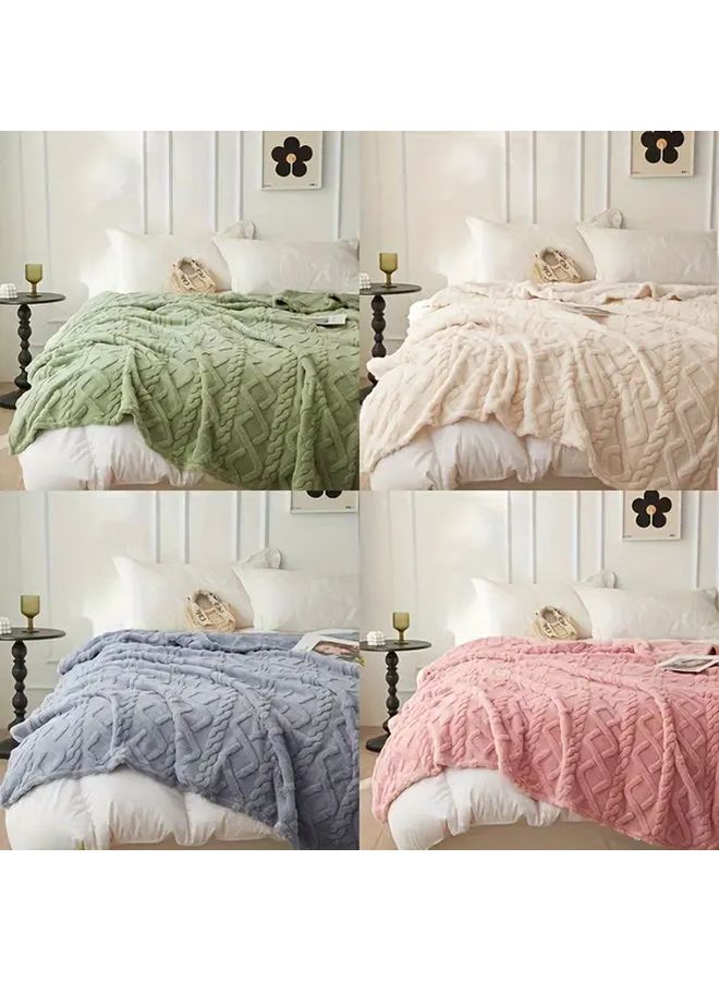 Khaki Ultra Soft Lamb Fleece Throw Blanket Thick Warm Plush 3D Design For Bed Couch Travel - Image 1